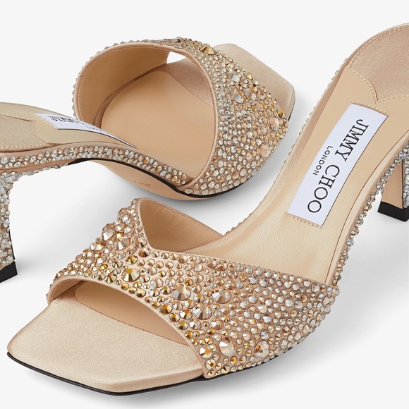 Jimmy Choo Shoes - New Jimmy Choo Skye 70 Gold Satin Crystal Sandals $1,950